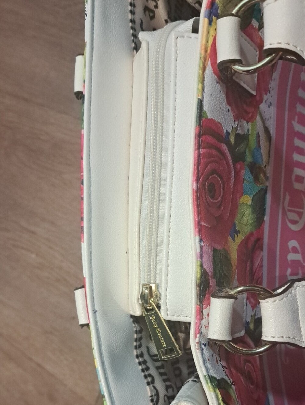Juicy Couture Pink Floral Canvas Tote with Cream Handles - Picture 4 of 6